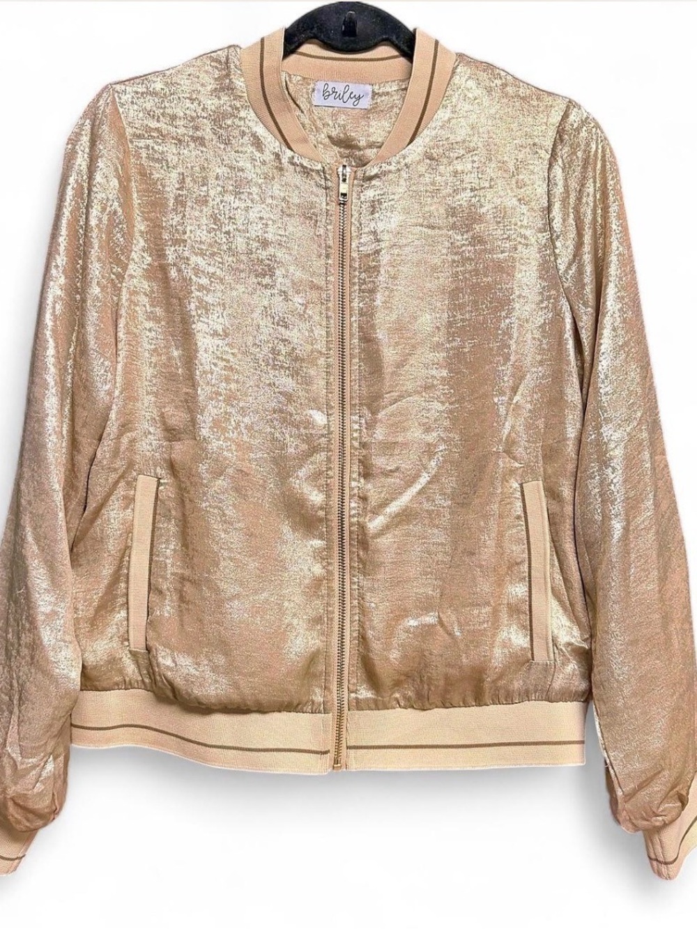 Metallic Champagne Bomber Jacket by